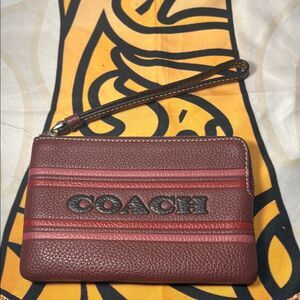 Coach Corner Zip Wristlet With Coach Stripe